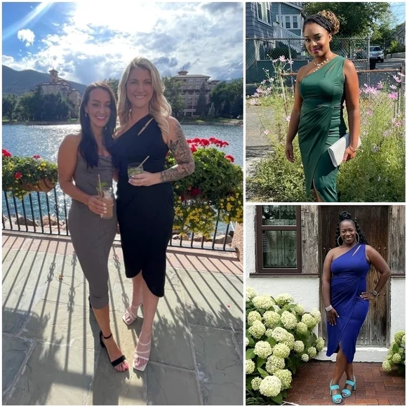 NWT Prettygarden Black One Shoulder Ruched Cocktail Formal Knee Midi Dress L - Picture 10 of 15